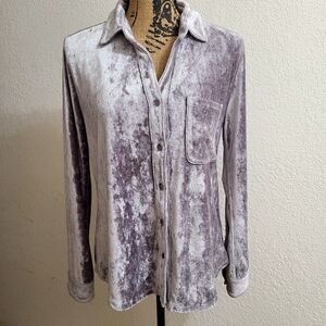 NWOT Dylan Velour Long Sleeve Oversized Button-Up Top Women's Size S Gray